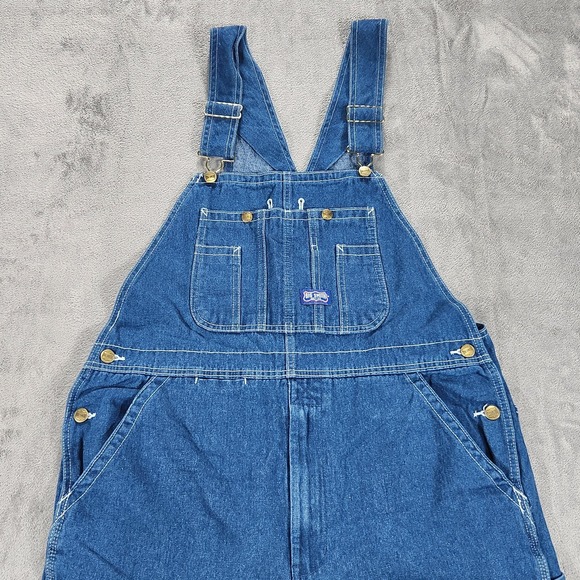 Big Smith Overalls Mens 34x32 Blue Denim Relaxed Fit Workwear Bib Utility - Picture 2 of 14
